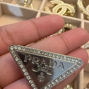 Silver Crystal Triangle Brooch